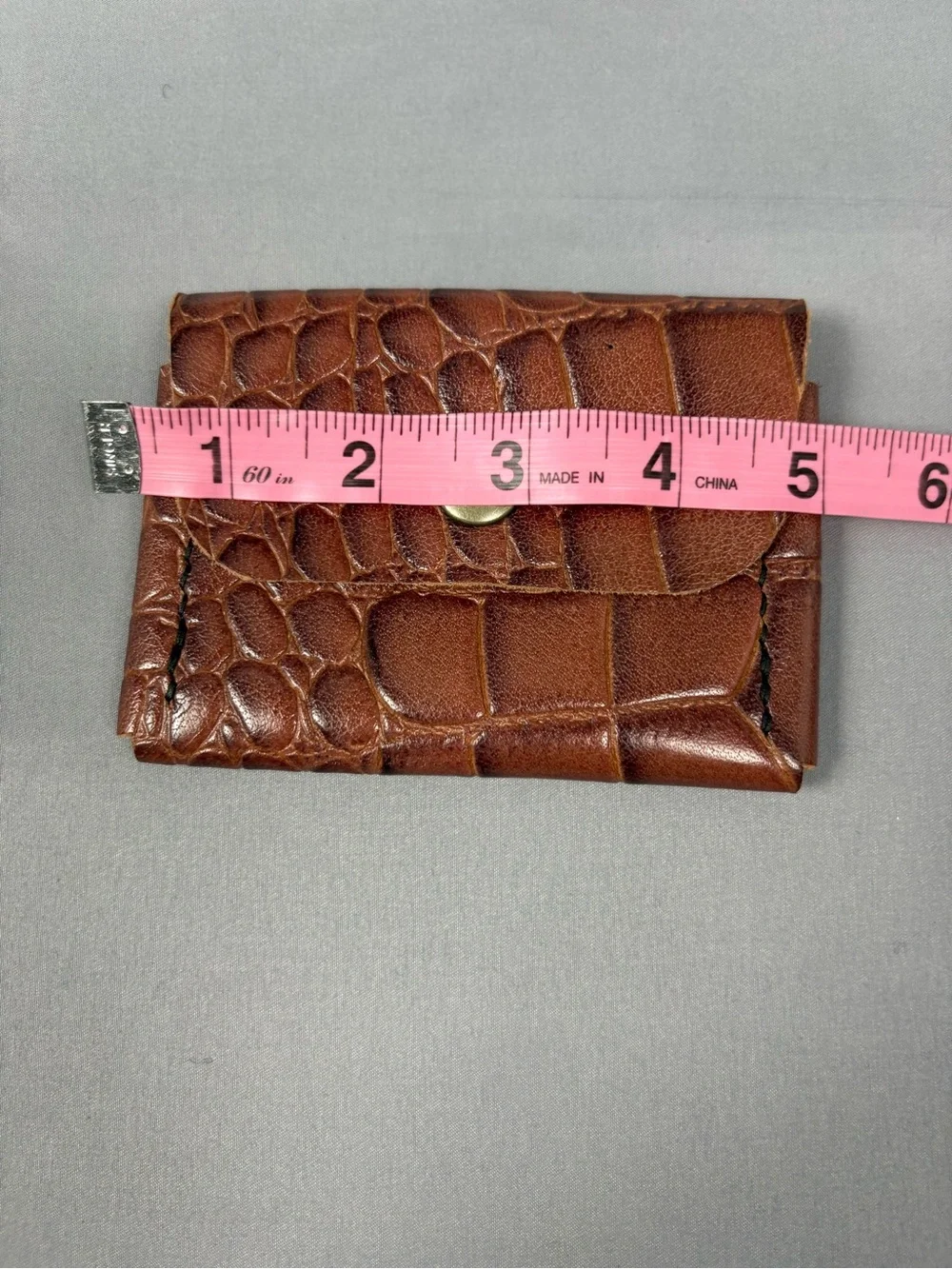 Vintage Brown Croc Embossed Leather Coin Purse Card Holder